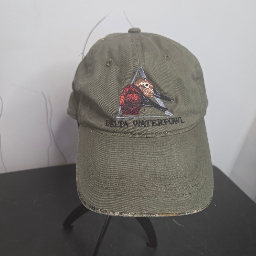 Delta Waterfowl Olive Green Hunting Hat Camo Underbill Adjustable Strap Cap‎